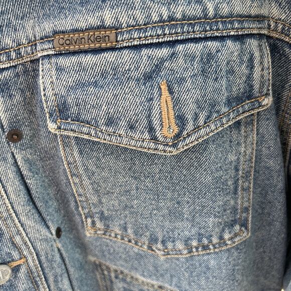Calvin Klein Jean Trucker Jacket Size M Men’s Western Logo Patch Vintage - Picture 4 of 10